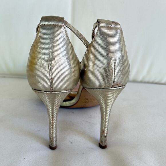 Charles David Braided Heels 8 Gold Pumps Sandals Ankle Strap Cocktail Glam - Picture 4 of 6